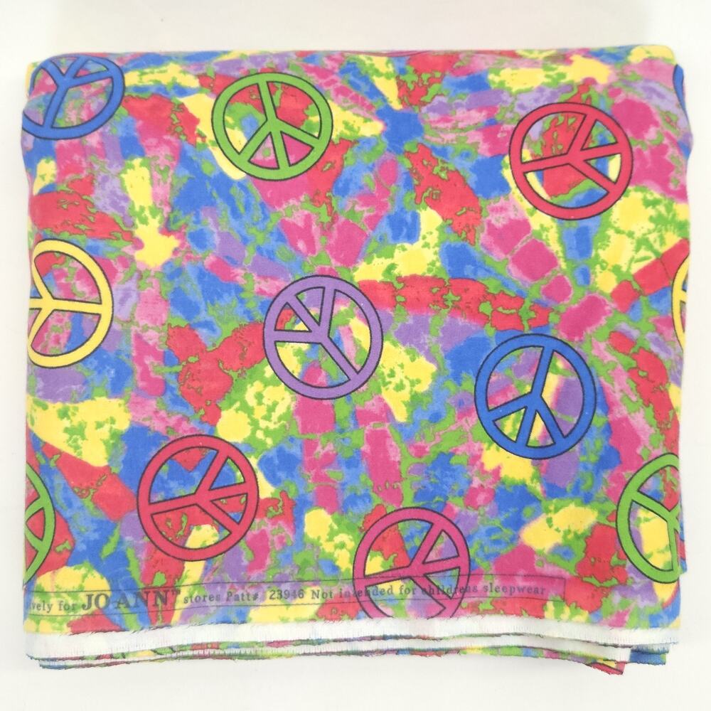 OOP Flannel Cotton Peace Quilting Apparel Sewing Novelty Hippie Retro 5.39yds - Picture 2 of 5